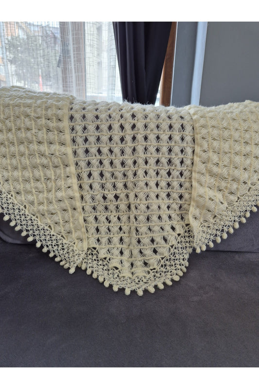 KREM RENGİ OKLAVA MODEL ÖRGÜ ŞAL