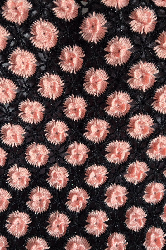 Pembe Pıtırcık Çiçekli Siyah Şal