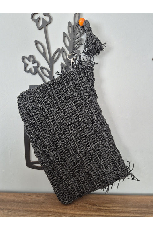 Siyah kağıt ip portföy çanta