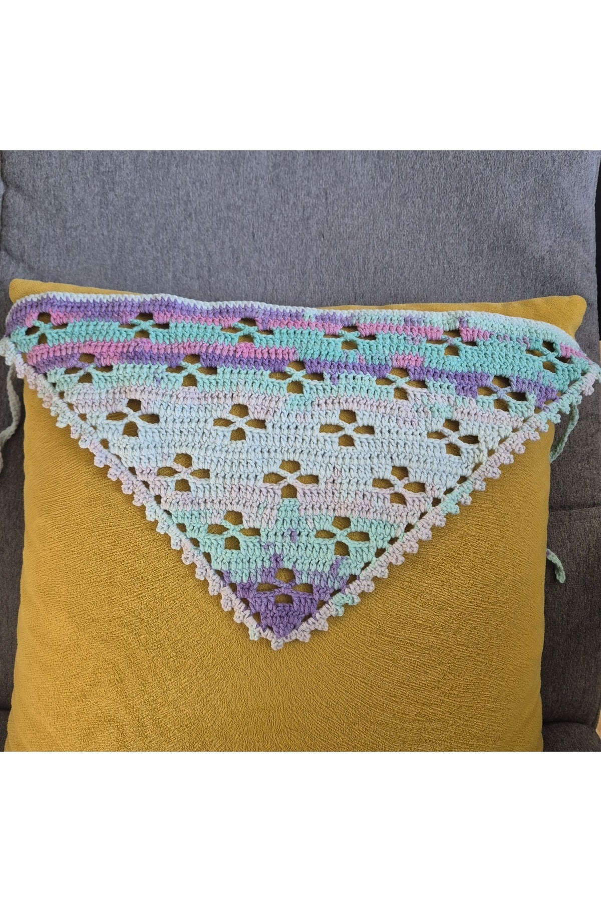 Ebruli yeşil mor örgü bandana