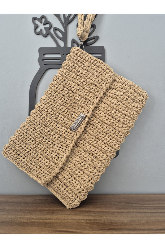 Kese kağıdı rengi kağıt ip el örgüsü portföy çanta