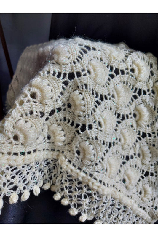 Krem Rengi Laleli Şal