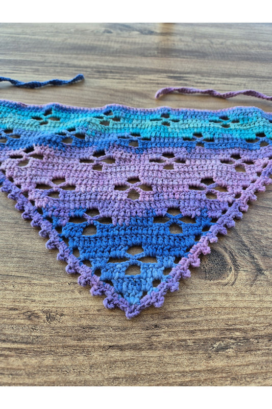 Ebruli mavi mor örgü bandana