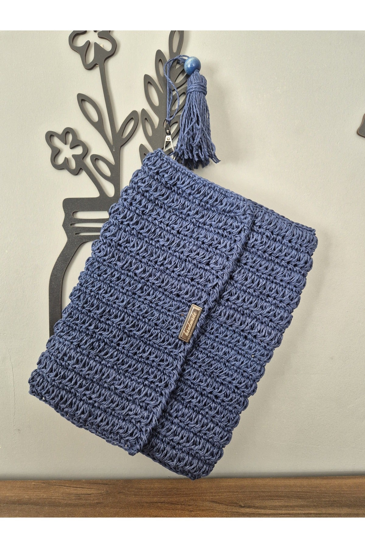 Lacivert kağıt ip el emeği portföy çanta