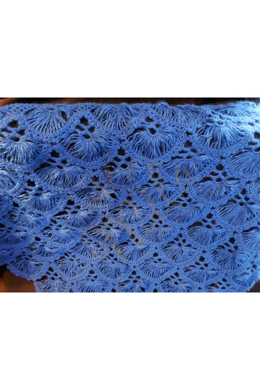 Koyu Mavi Yelpaze Model Şal