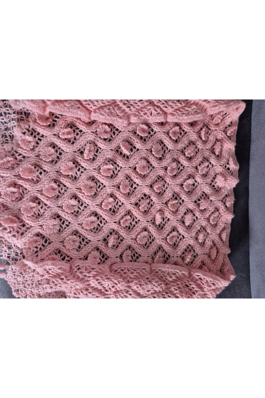 Pembe Simli İp Midye Model Örgü Şal