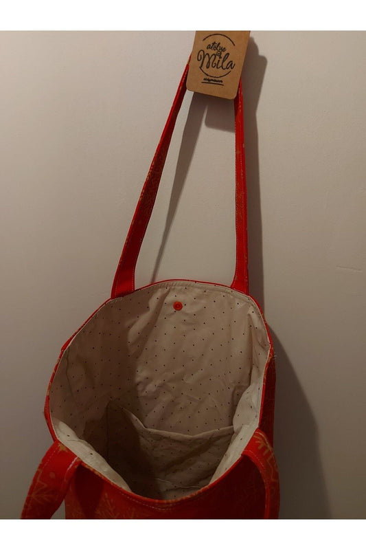 Kırmızı Gold Kar Taneli Kumaş Omuz Çantası