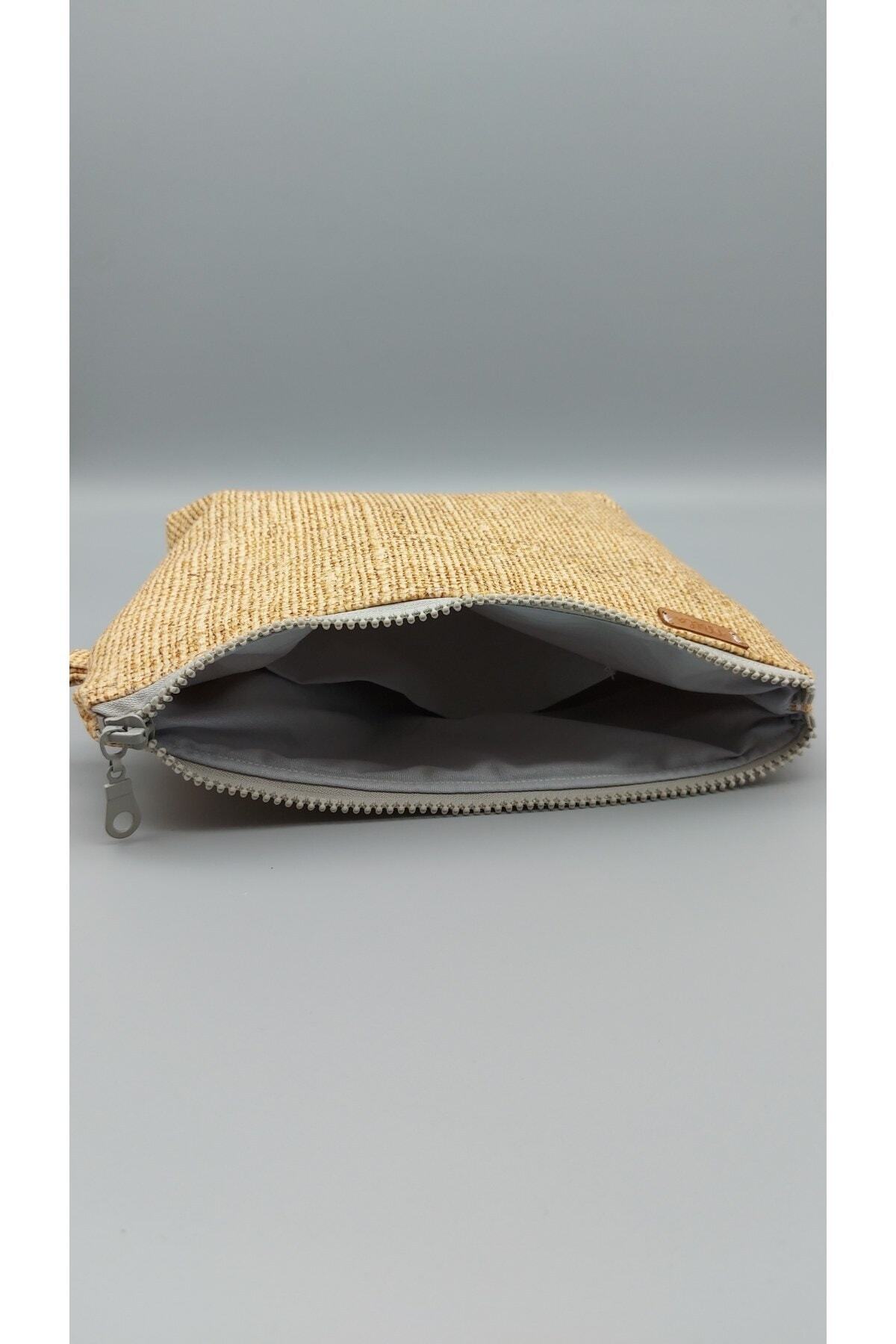 Jüt Desenli Sarı Makyaj Çantası