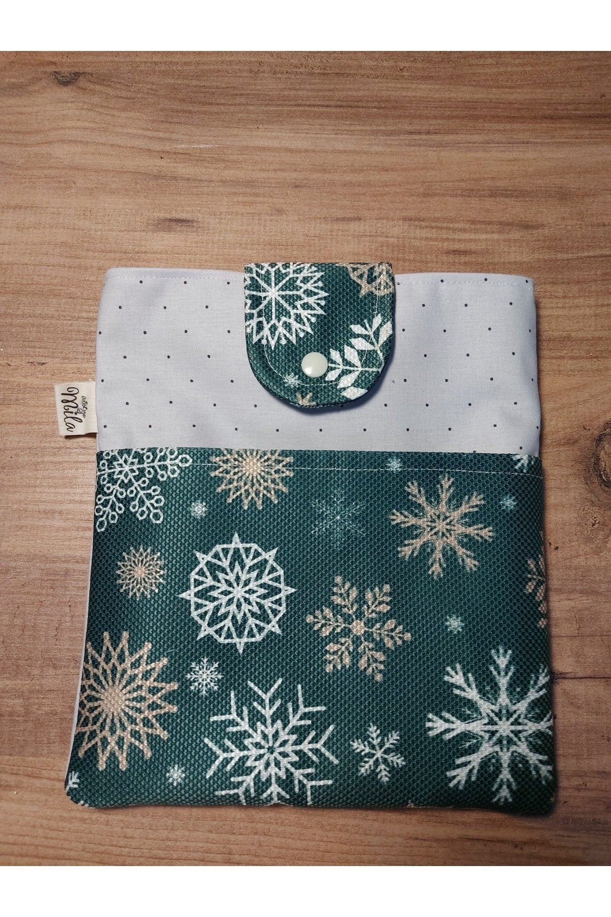Yeşil Kar Taneli Kitap Çantası- Kitap Kılıfı
