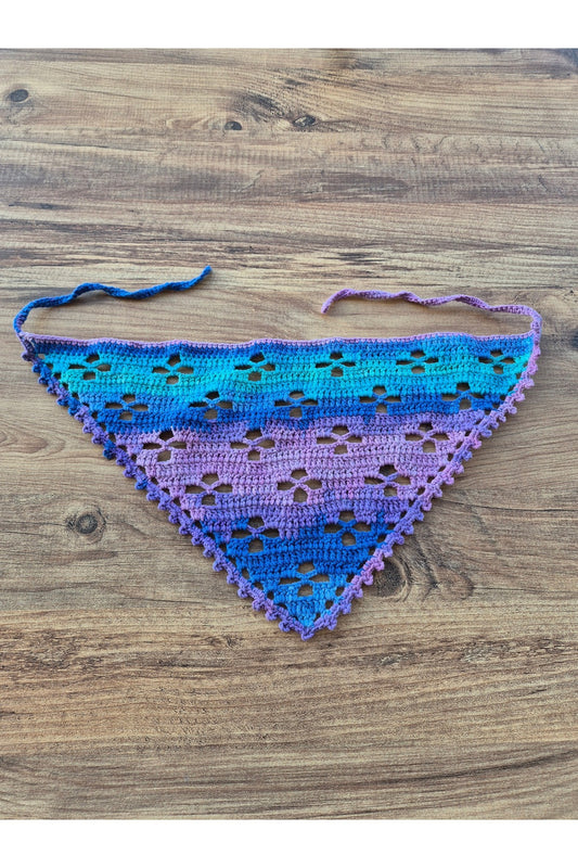 Ebruli mavi mor örgü bandana