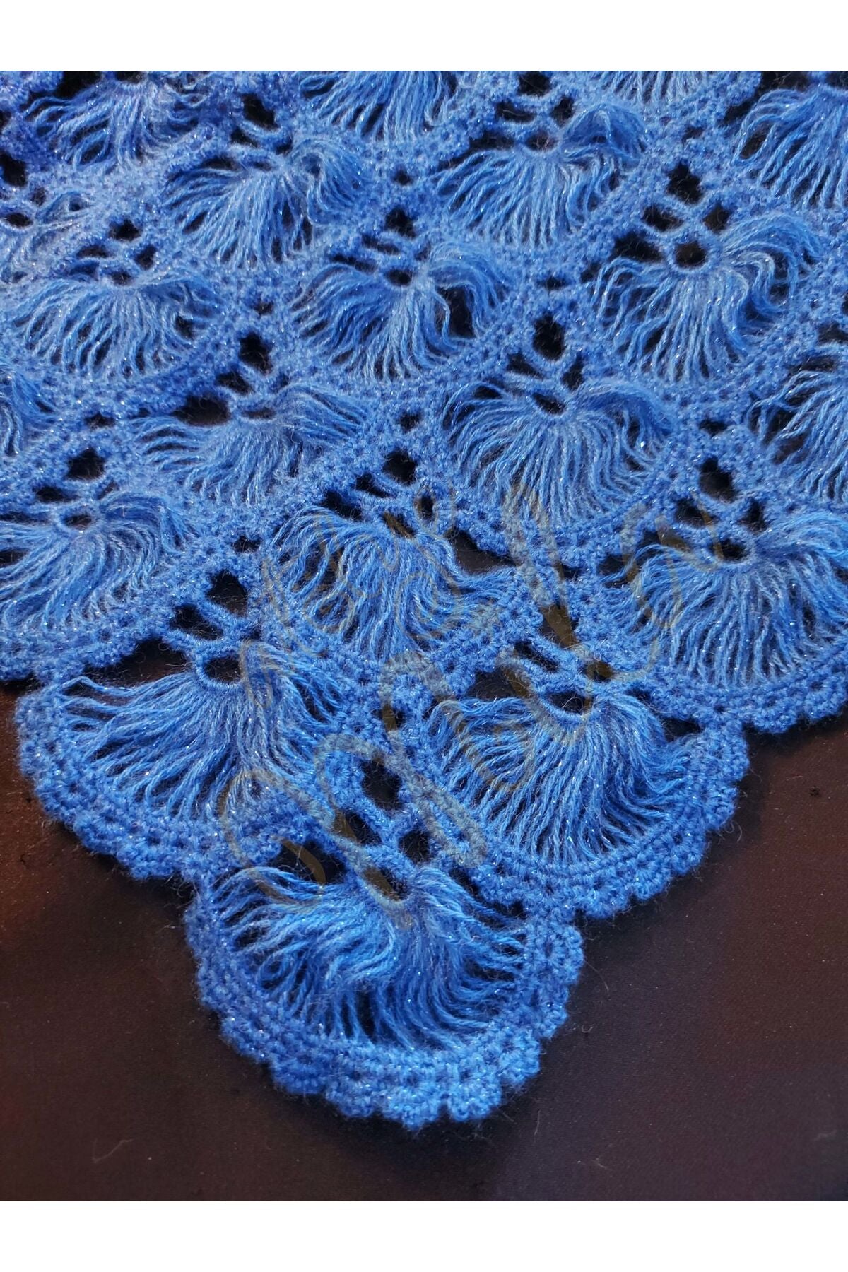 Koyu Mavi Yelpaze Model Şal