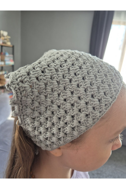 GRİ ÇITÇIT MODELLİ ÖRGÜ BANDANA