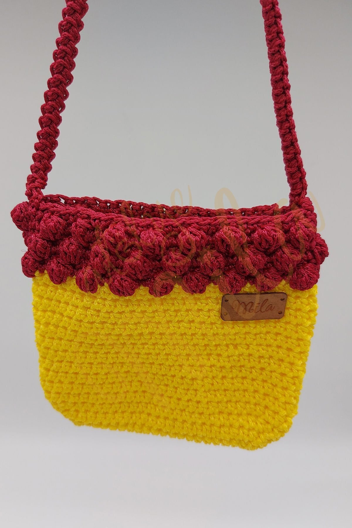 Örgü Sarı - Bordo Çocuk Çantası