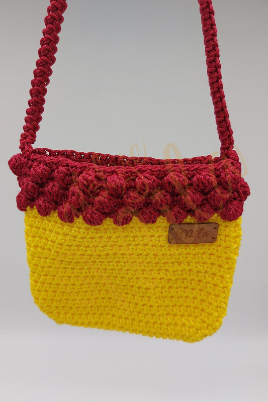 Örgü Sarı - Bordo Çocuk Çantası