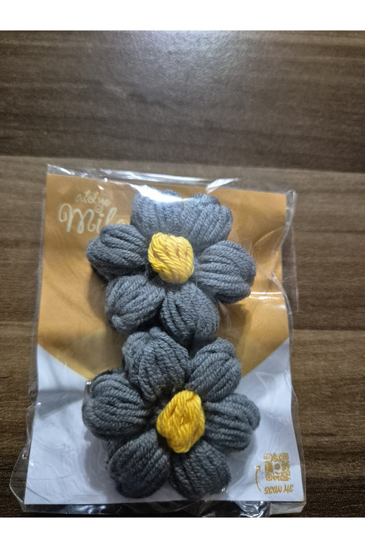 GRİ SARI PAPATYA ÖRGÜ TOKA