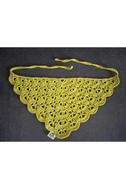 NEON YEŞİL YELPAZE MODELLİ ÖRGÜ BANDANA