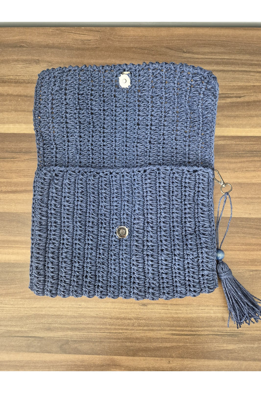 Lacivert kağıt ip el emeği portföy çanta