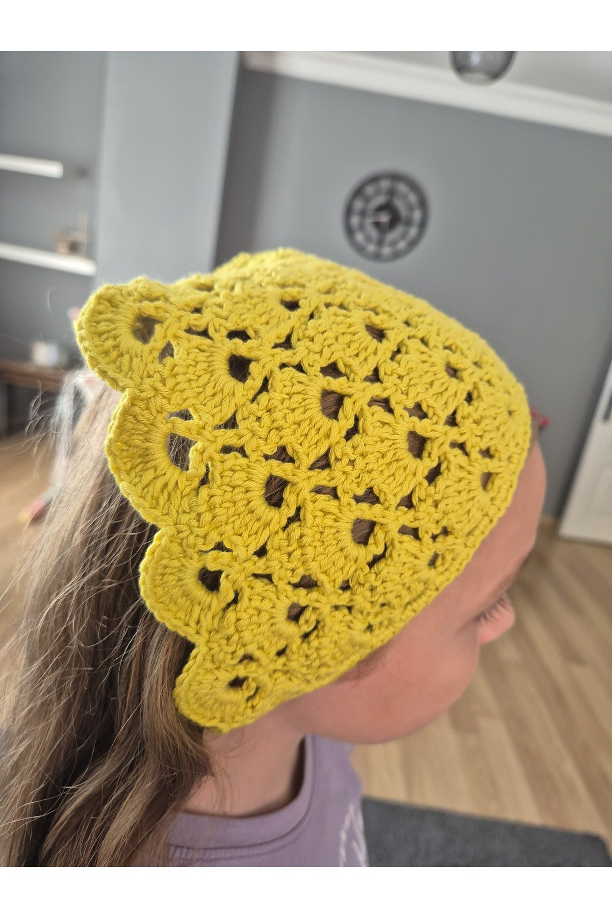 NEON YEŞİL YELPAZE MODELLİ ÖRGÜ BANDANA