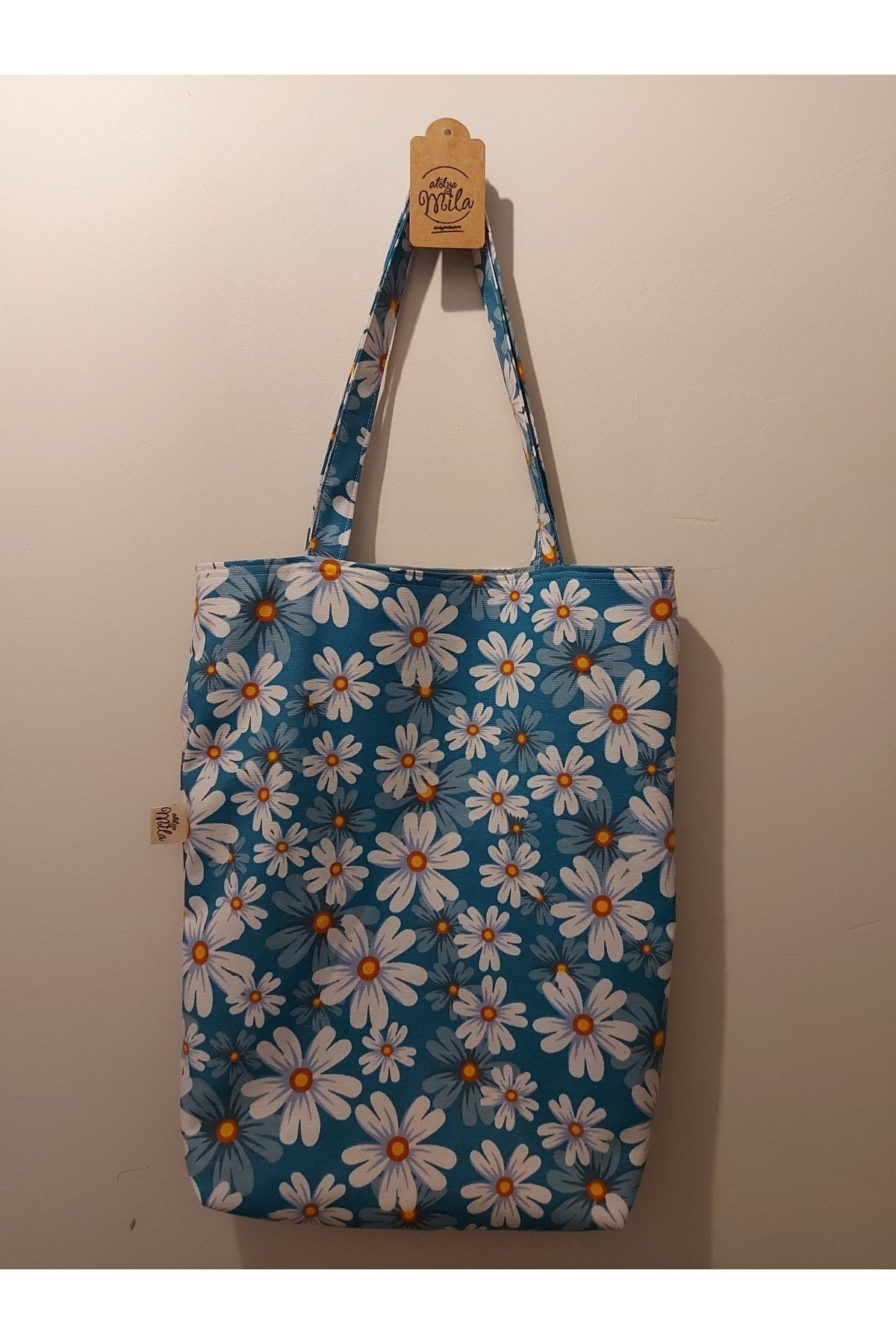 Yeşil- Beyaz Çiçekli Kumaş Omuz Çantası