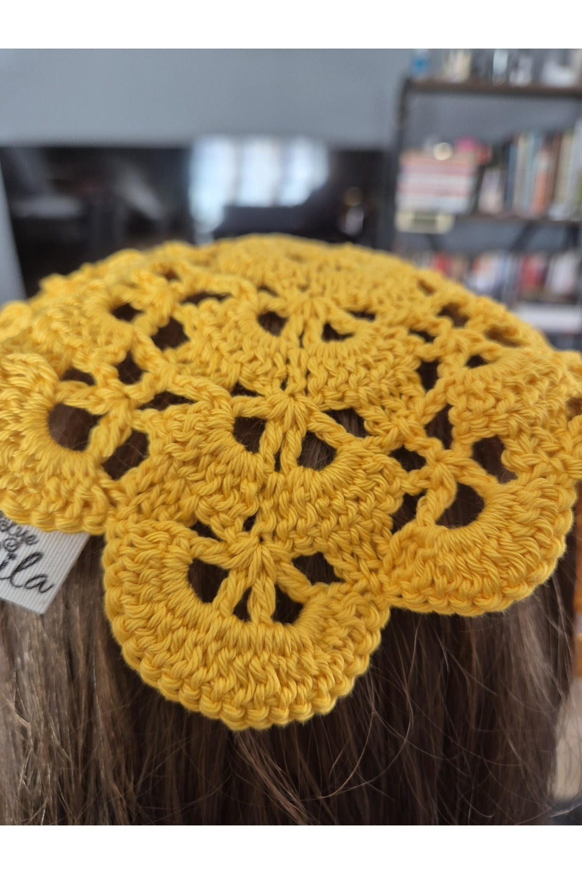 SARI YELPAZE MODEL ÖRGÜ BANDANA