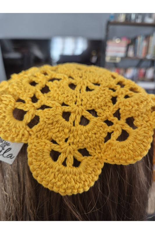 SARI YELPAZE MODEL ÖRGÜ BANDANA