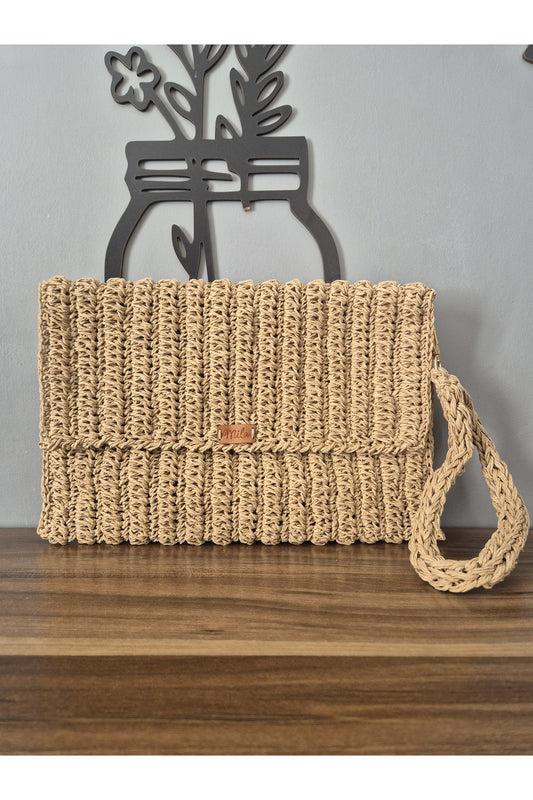 Açık kahve el eörgüsü kağıt ip portföy çanta