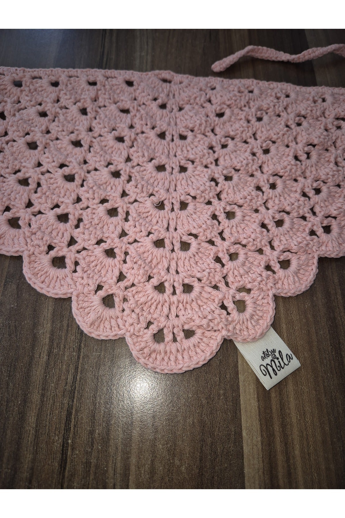 Pembe yelpaze model örgü bandana