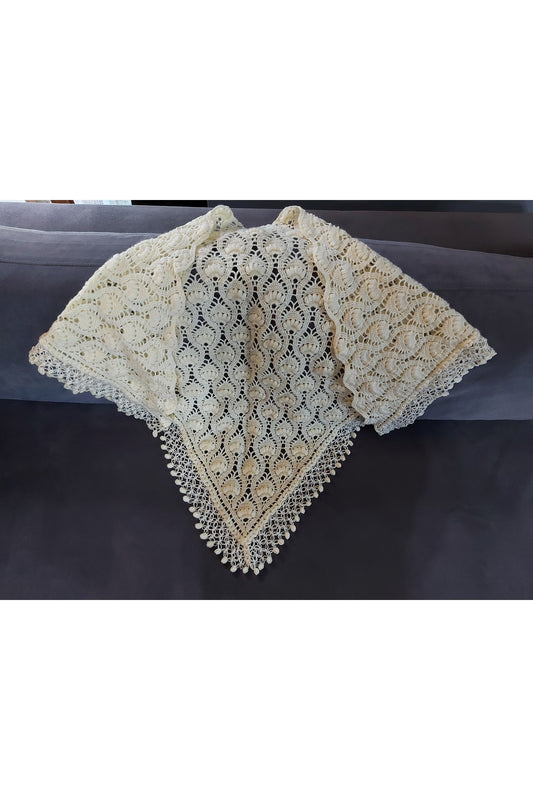 Krem Rengi Laleli Şal