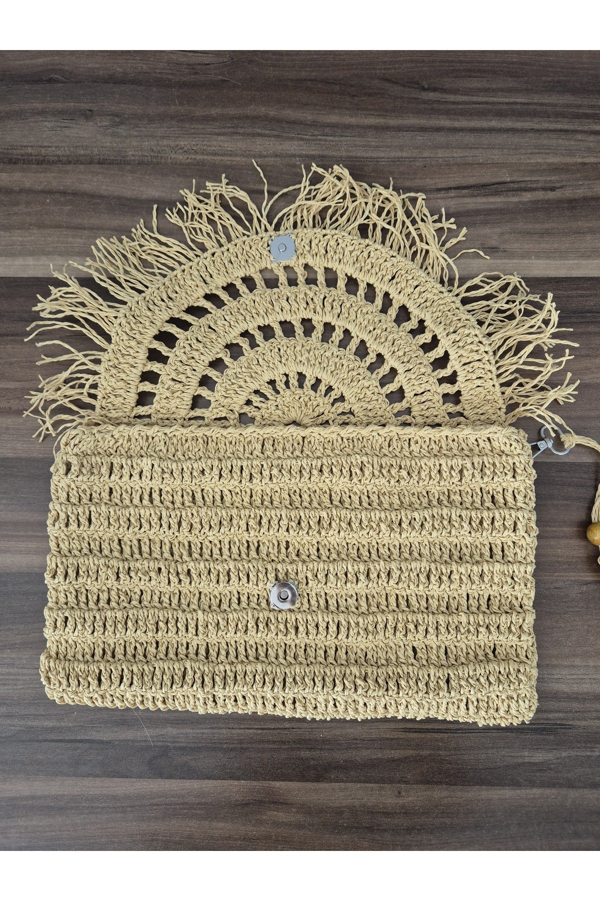 Sarı kağıt ip el örgüsü portföy çanta