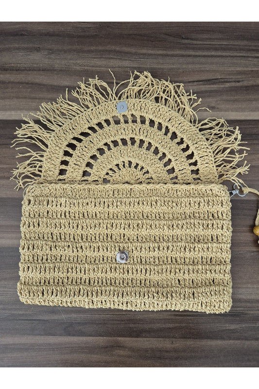 Sarı kağıt ip el örgüsü portföy çanta