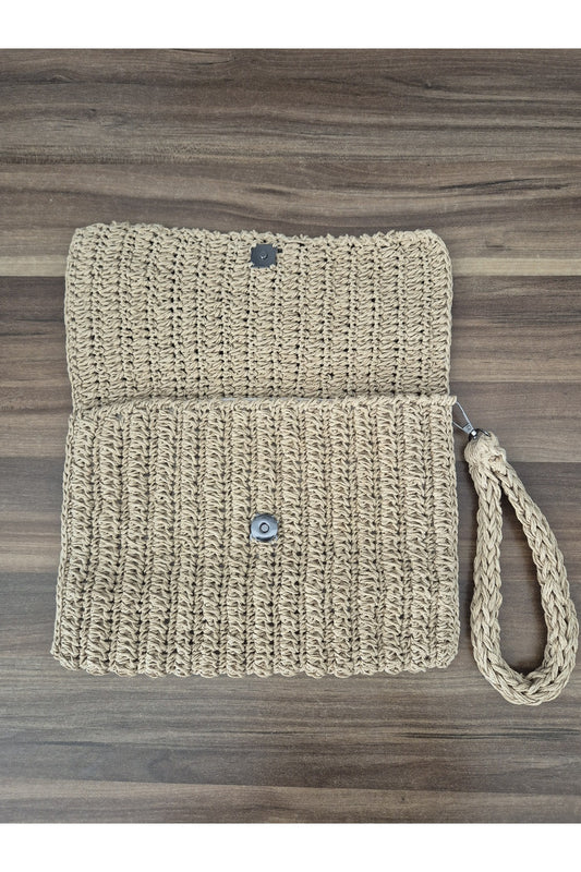 Kese kağıdı rengi kağıt ip el örgüsü portföy çanta