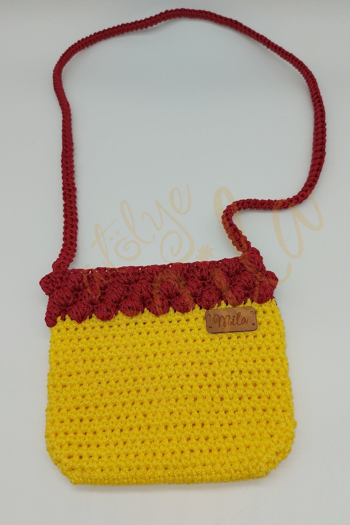 Örgü Sarı - Bordo Çocuk Çantası