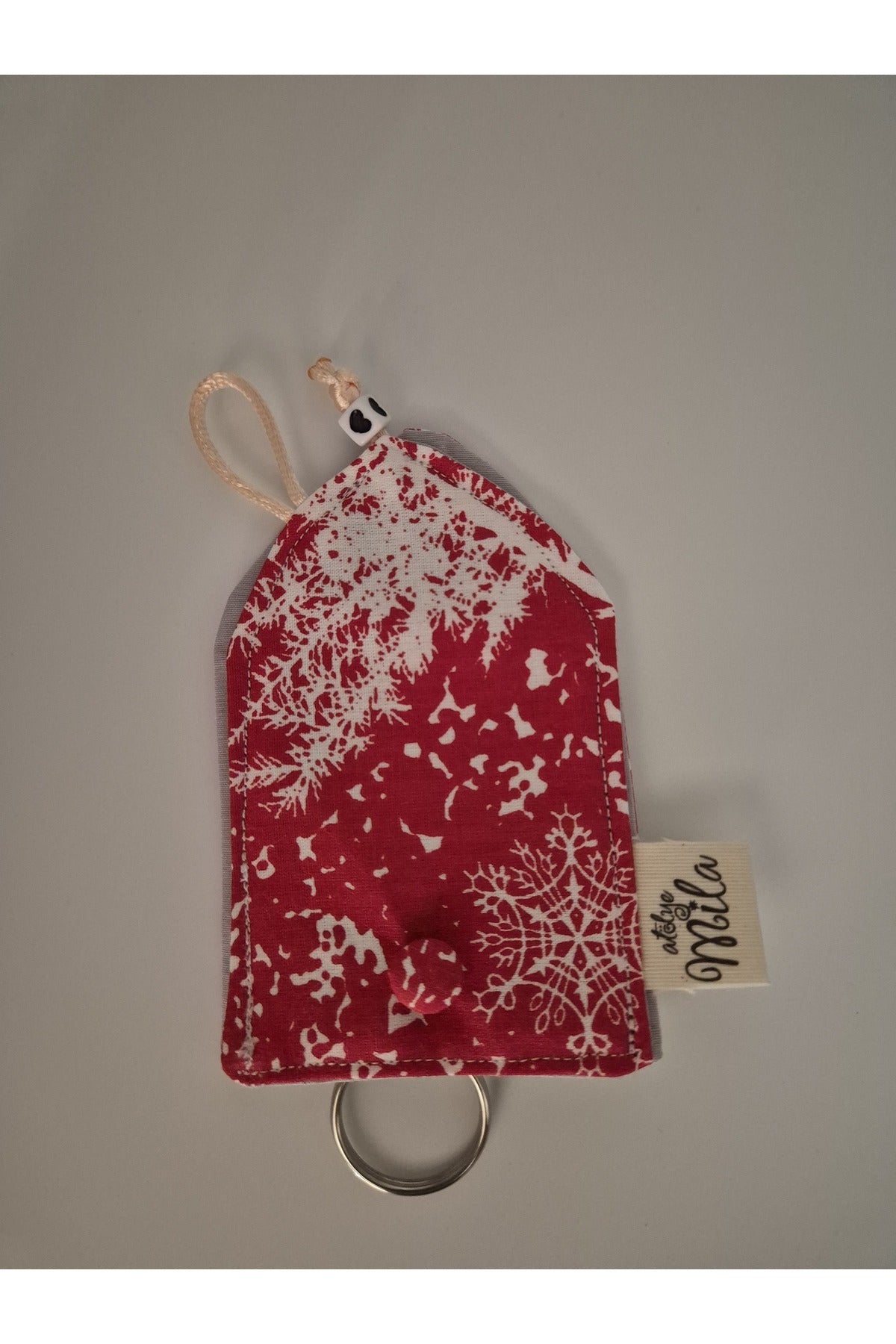 Kırmızı Kış Desenli Düzenleyici KUMAŞ ANAHTARLIK