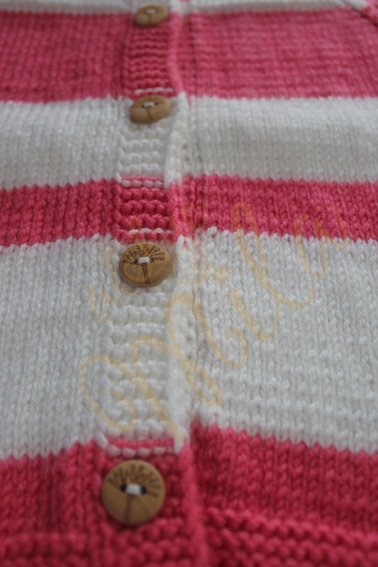 Pembe - Beyaz El Örmesi Yelek