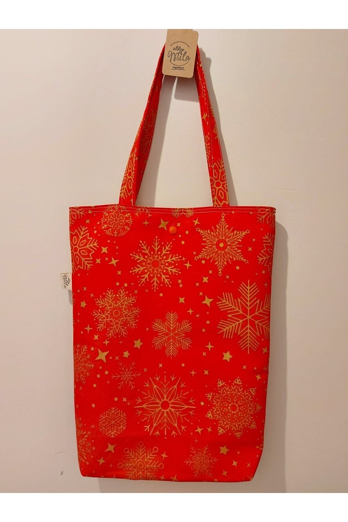 Kırmızı Gold Kar Taneli Kumaş Omuz Çantası