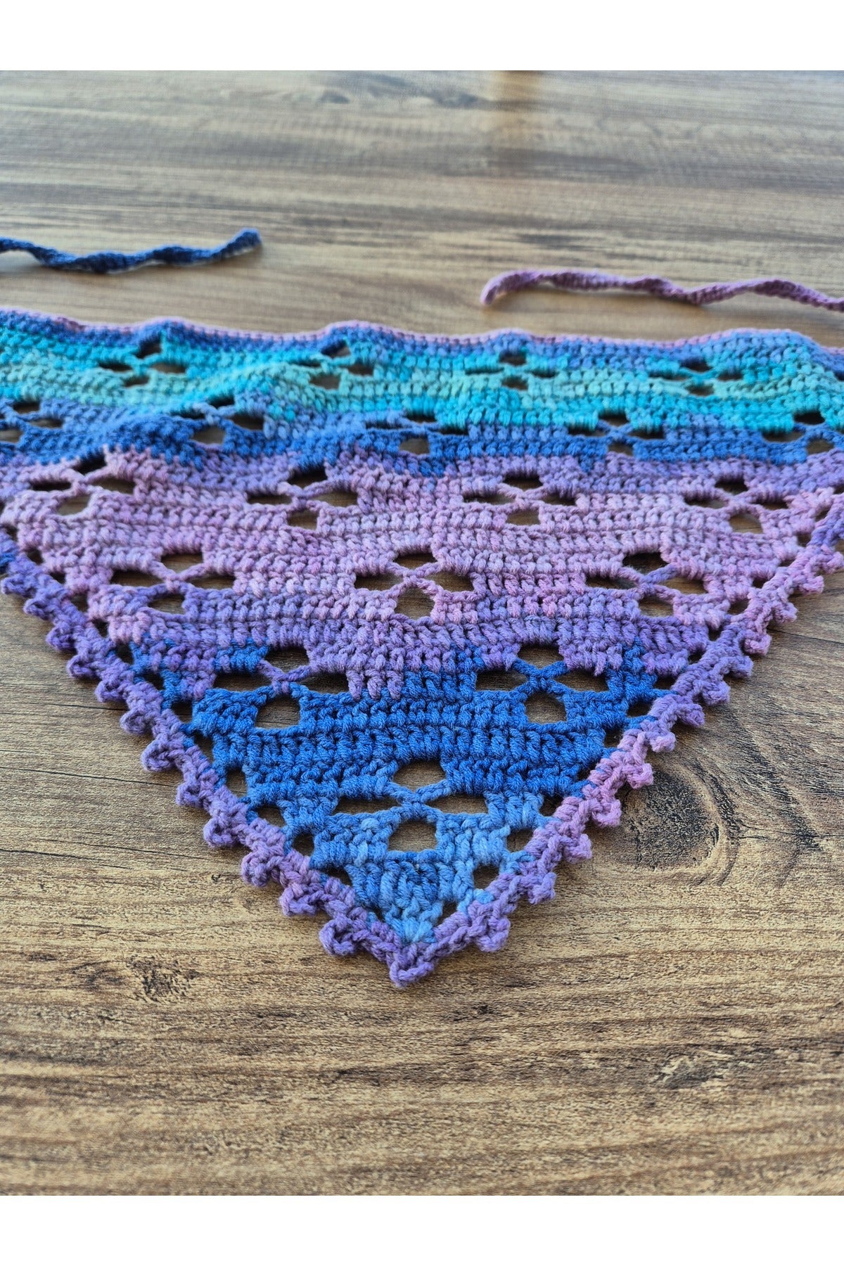 Ebruli mavi mor örgü bandana