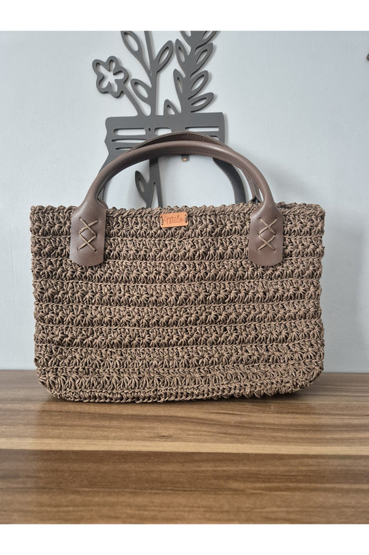 Kahverengi el örgüsü kağıt ip çanta