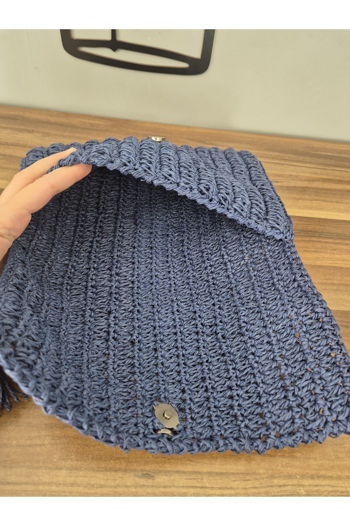 Lacivert kağıt ip el emeği portföy çanta