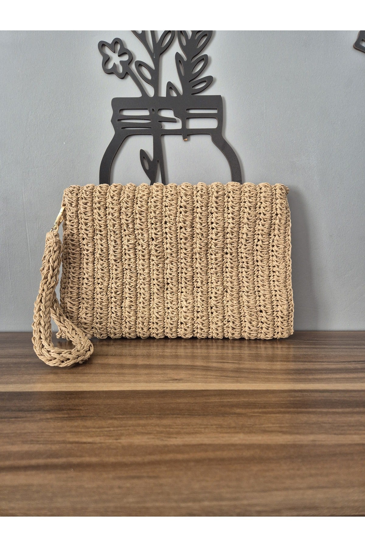 Açık kahve el eörgüsü kağıt ip portföy çanta