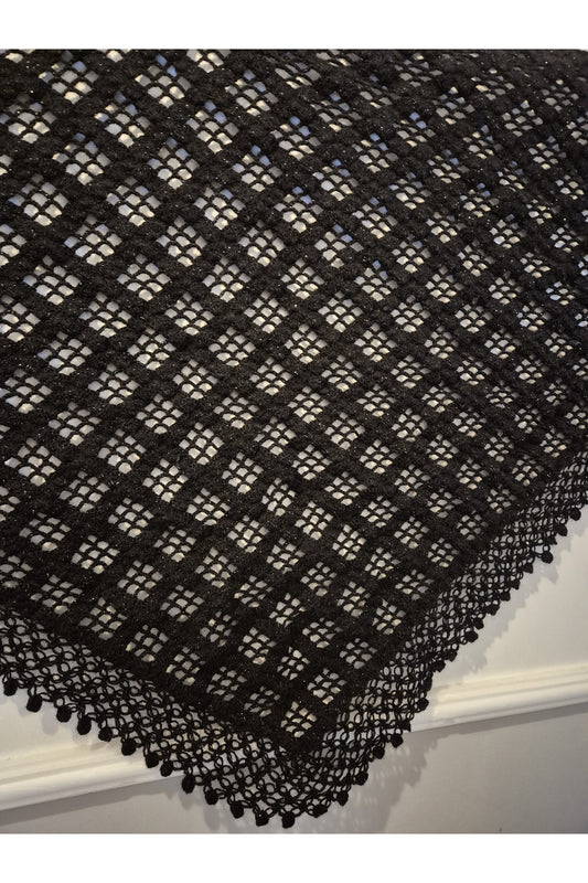 Siyah Kare Pıtırcıklı Örgü Şal