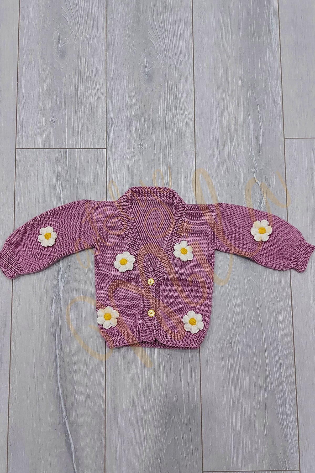 Papatyalı Mor Hırka Küçük Yaş