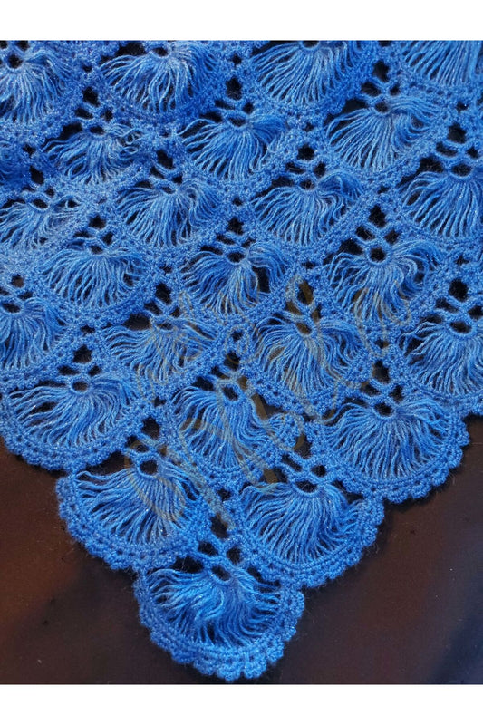 Koyu Mavi Yelpaze Model Şal