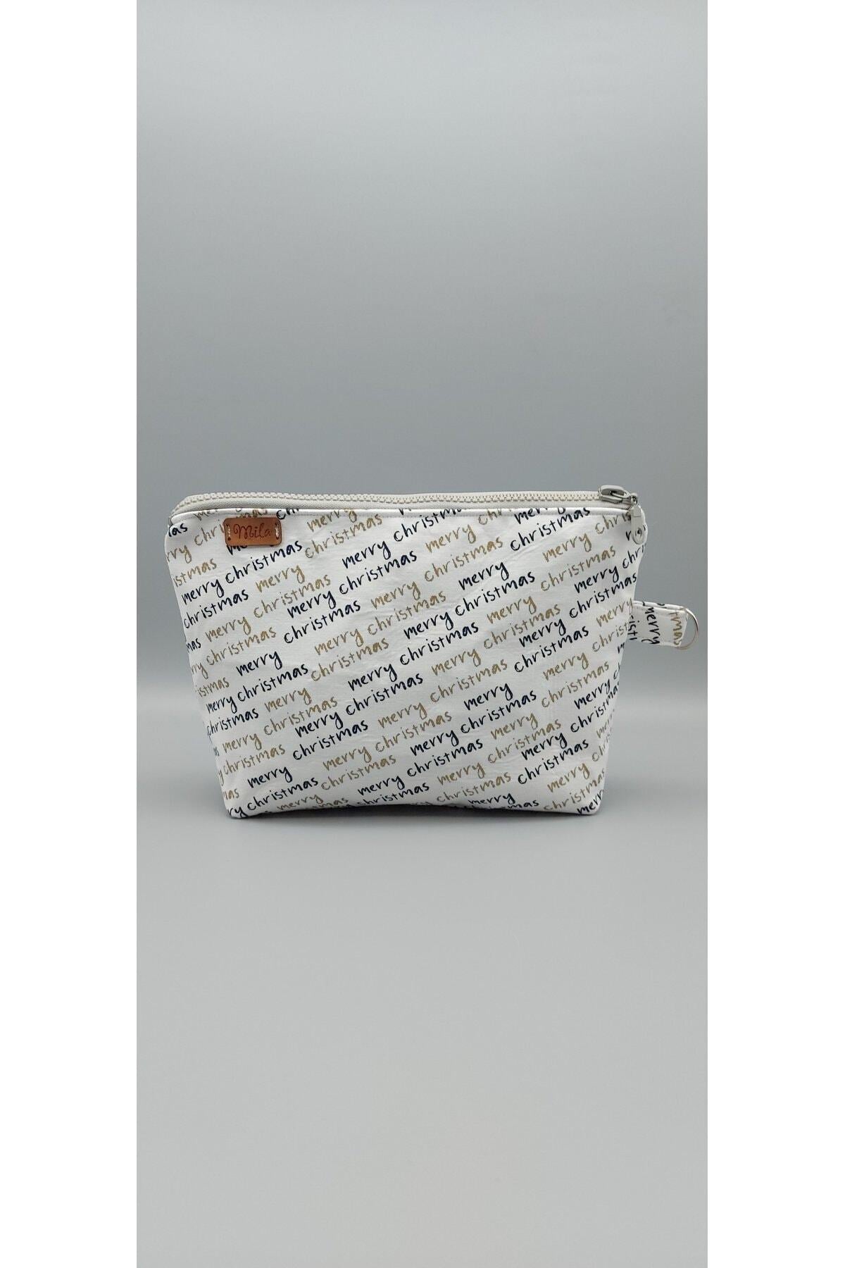Beyaz Merry Christmas Makyaj Çantası
