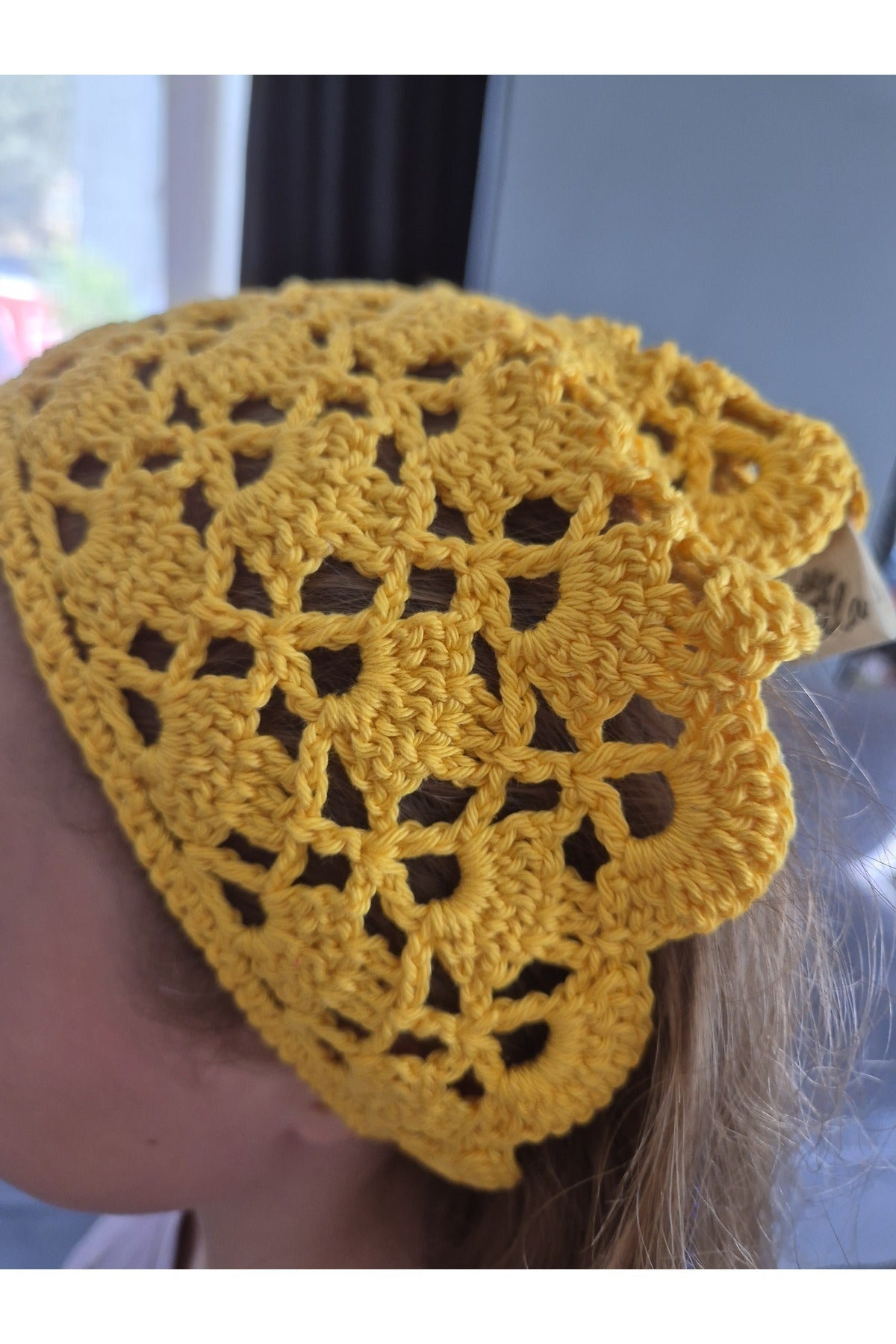 SARI YELPAZE MODEL ÖRGÜ BANDANA