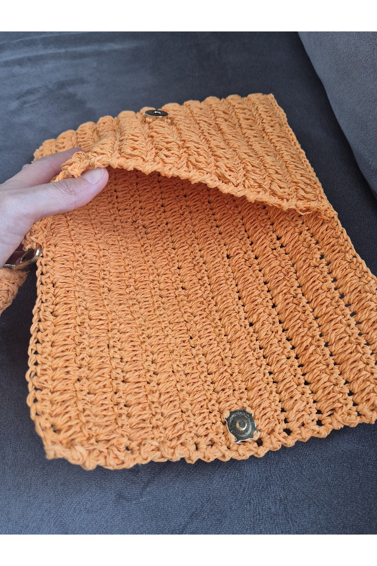 Yavru ağzı kağıt ip el örgüsü portföy çanta