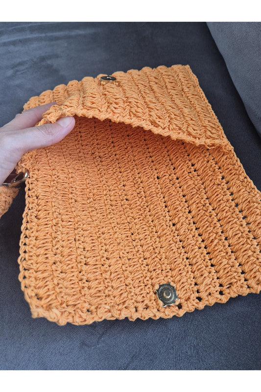 Yavru ağzı kağıt ip el örgüsü portföy çanta