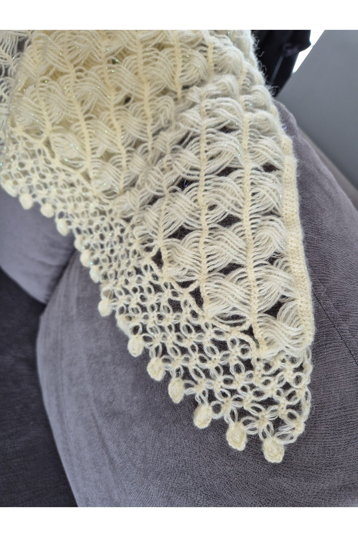 KREM RENGİ OKLAVA MODEL ÖRGÜ ŞAL