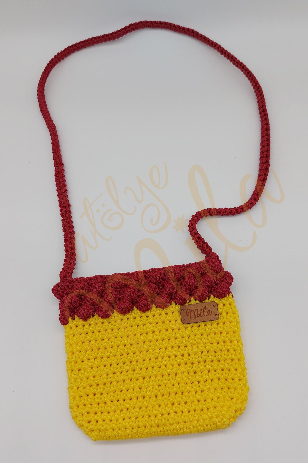 Örgü Sarı - Bordo Çocuk Çantası