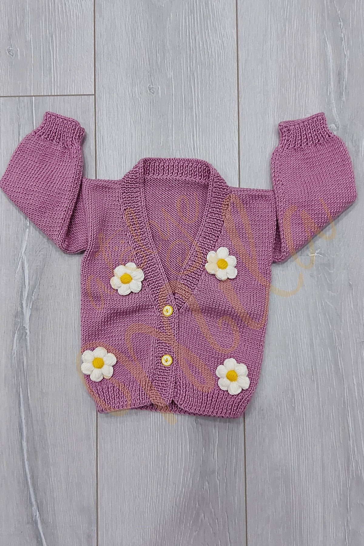 Papatyalı Mor Hırka Küçük Yaş