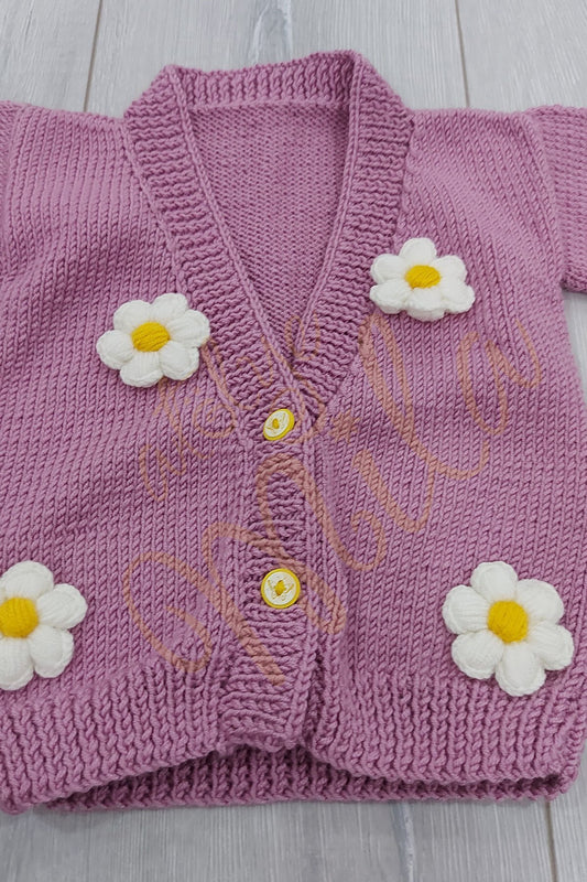 Papatyalı Mor Hırka Küçük Yaş